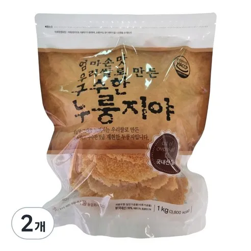 바른들식품 엄마손맛 우리쌀로 만든 구수한 누룽지야, 1kg, 2개