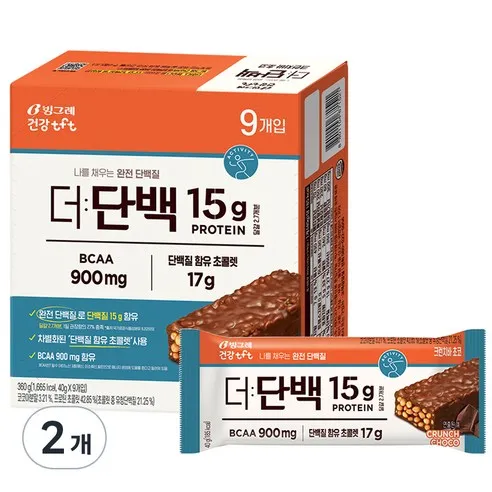 티에프티 더단백 크런치바 초코 9p, 360g, 2개