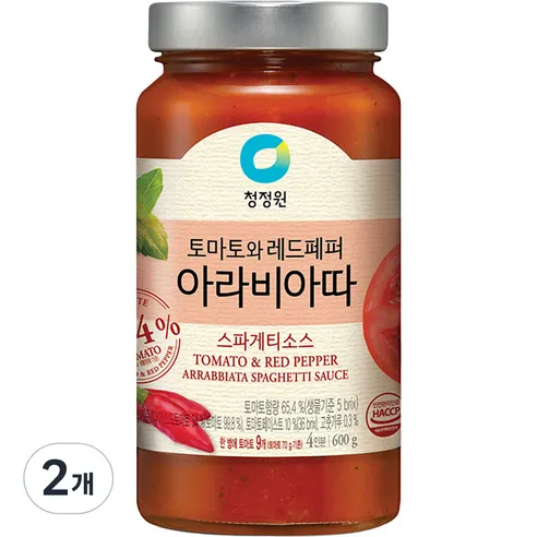 청정원 아라비아따 스파게티 소스, 600g, 2개