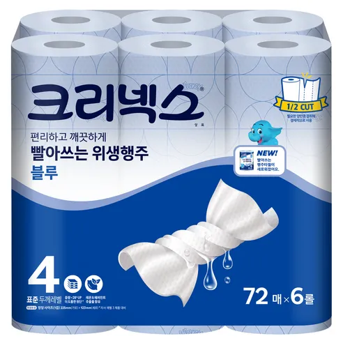 크리넥스 빨아쓰는 위생행주 블루 72매, 72매, 6개