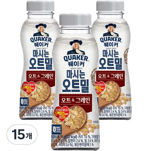 퀘이커 마시는 오트밀 오트&그레인, 50g, 15개