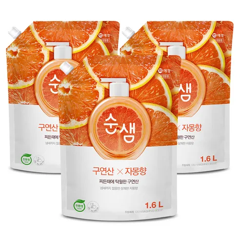 순샘 구연산 자몽 주방세제 리필, 1.6L, 3개