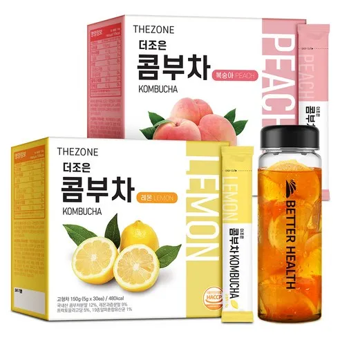 더존건강 더조은 콤부차 레몬 5g x 30p + 복숭아 5g x 30p + 보틀 300ml, 1세트