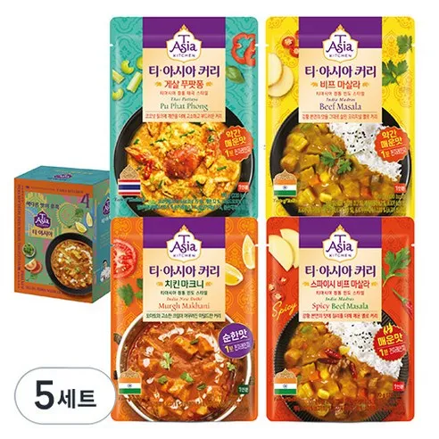 티아시아키친 치킨 마크니 커리 170g + 게살 푸팟퐁 커리 170g + 비프 마살라 커리 170g + 스파이시 비프 마살라 커리 170g 세트, 5세트